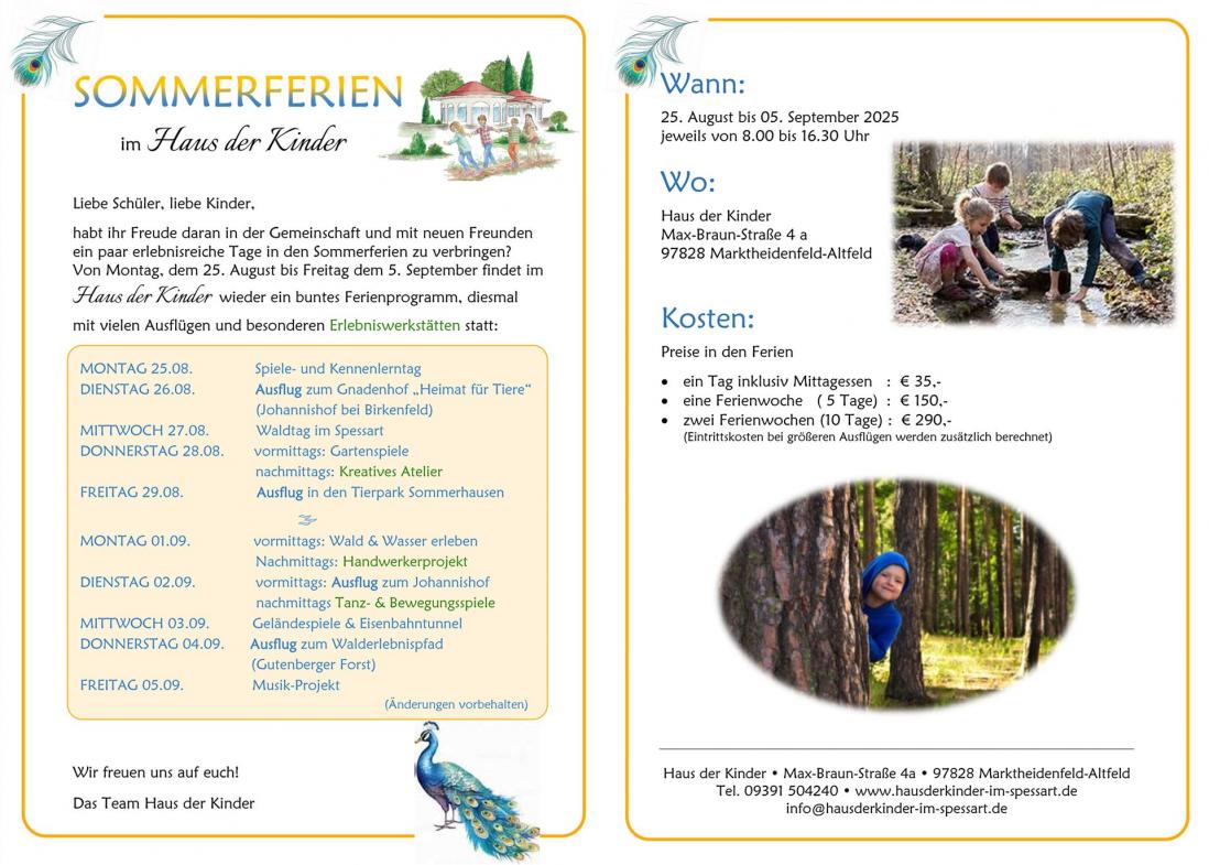 Ferienprogramm für die Sommerferien im Haus der Kinder im Spessart
